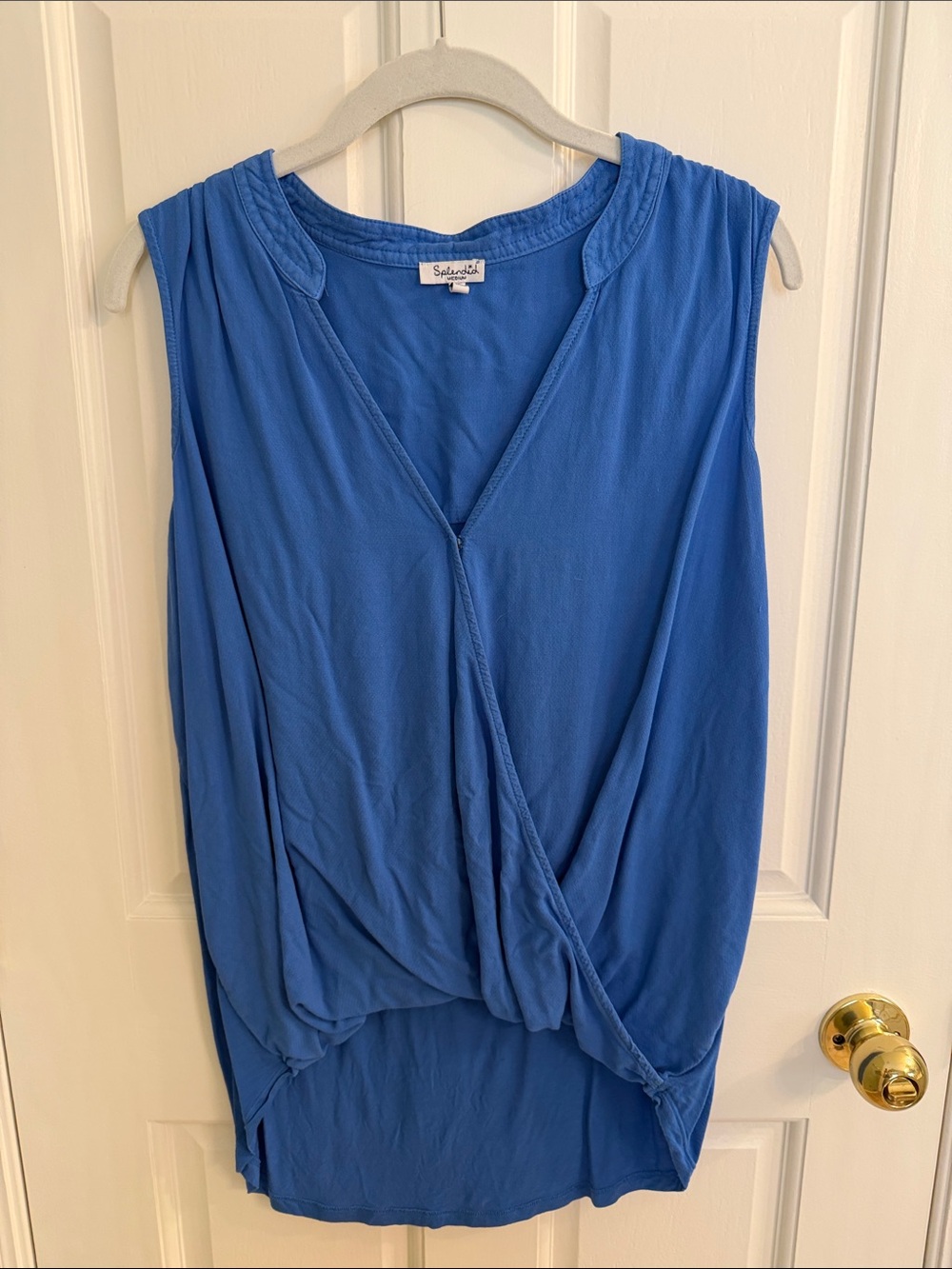 Splendid Blue Sleeveless Faux-Wrap Draped Camisole
